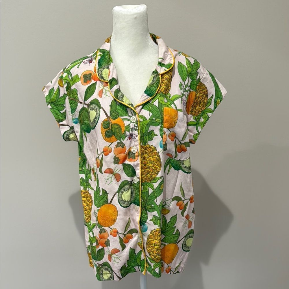 Jaye’s Studio Tropical Fruit Print Button-Up Shirt Size Small